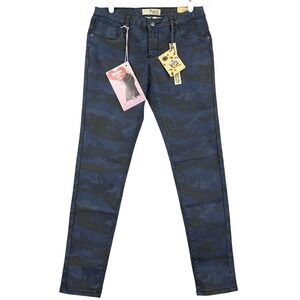 Hybrid Women Bum Lifter Super Stretch Pants Size 9 Skinny Mid Rise Navy Camo NWT